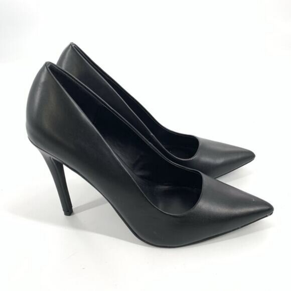 JF JustFab Gisselle Classic Pump High Heels Size 9 Solid Black Sexy Faux Leather - Picture 1 of 9